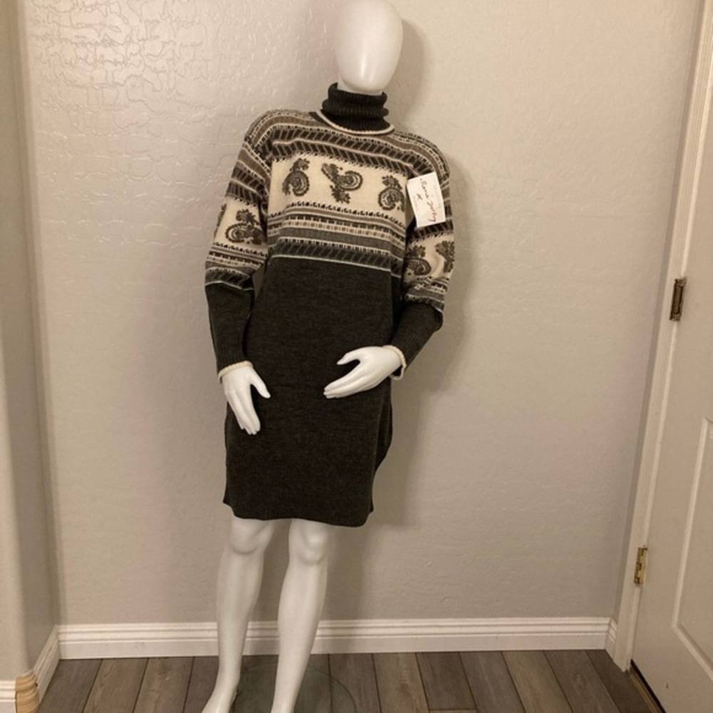Vintage Rene Derhy Gray Wool Blend Turtleneck Sweater Inhalation Dress Medium